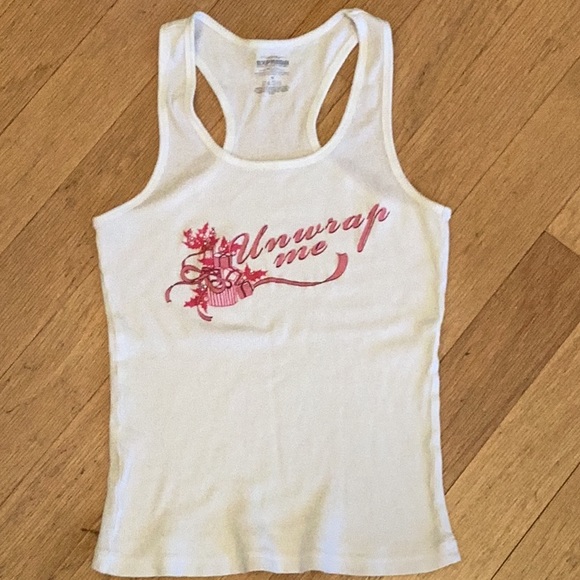 Express 100% cotton grandpas tank white with pink graphics (Unwrap Me).  Size m. - Picture 1 of 4